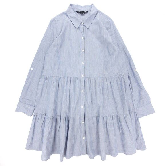 NEW Veronica Beard Jemila Tiered Shirtdress Mini Minimal Old Money Blue Stripes - Picture 1 of 10